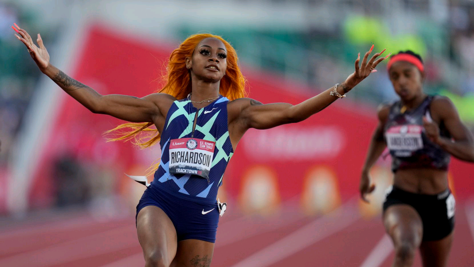 Athletics U.S Sprinter Sha’Carri Richardson Celebrates 100m Win